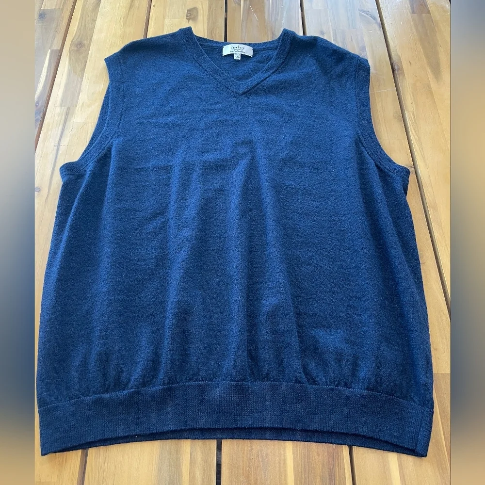 Turnbury Mens Extra Fine Merino Wool Navy Blue V-Neck Sweater Vest Size Xxl